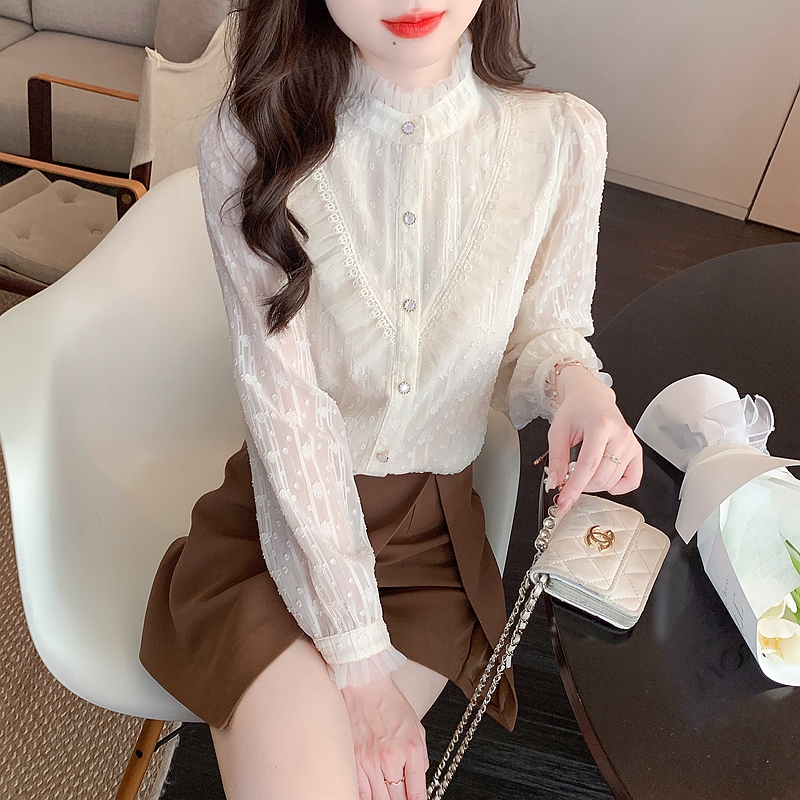 Lace long sleeve bottoming shirt fungus collar shirt