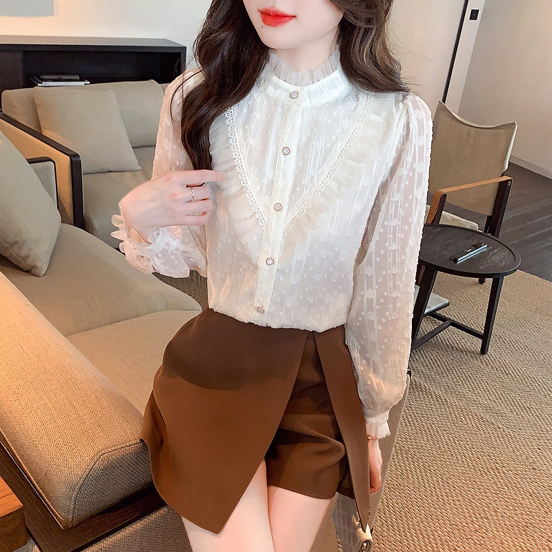 Lace long sleeve bottoming shirt fungus collar shirt