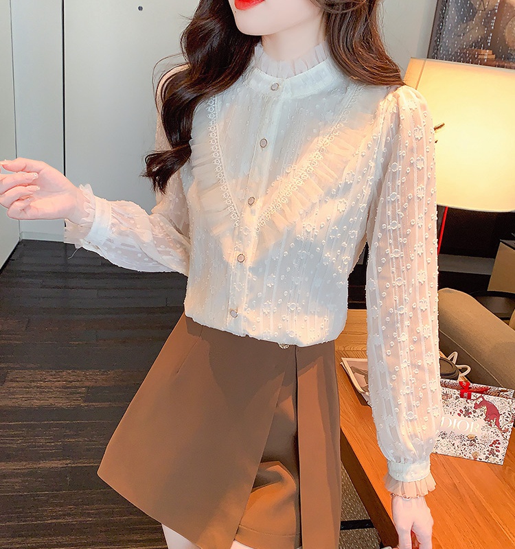 Lace long sleeve bottoming shirt fungus collar shirt