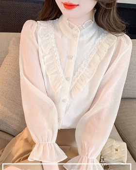 Lace bow chiffon autumn long sleeve shirt for women