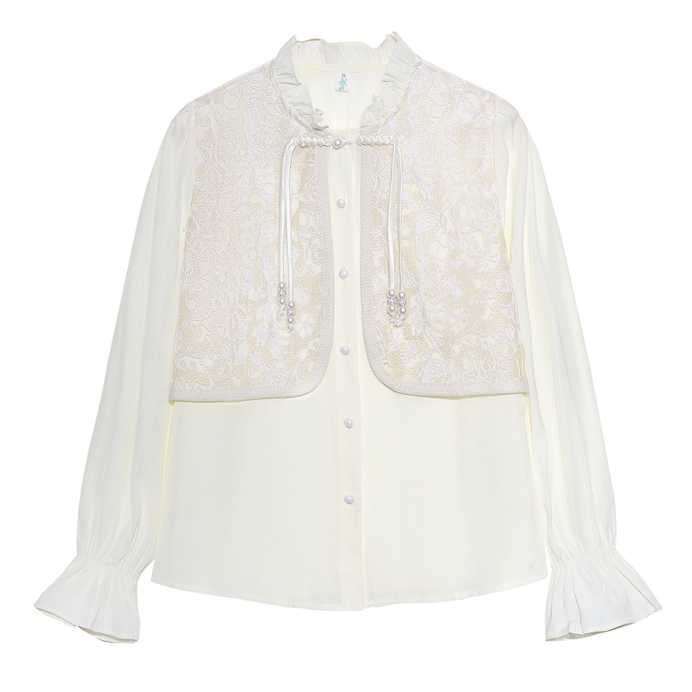 Splice embroidered tops Chinese style niche shirt