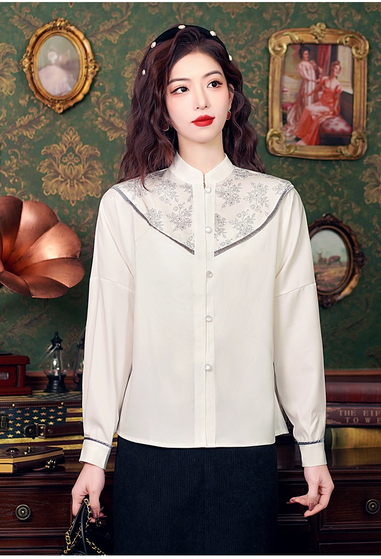 Aircraft sleeve chiffon Chinese style cstand collar tops