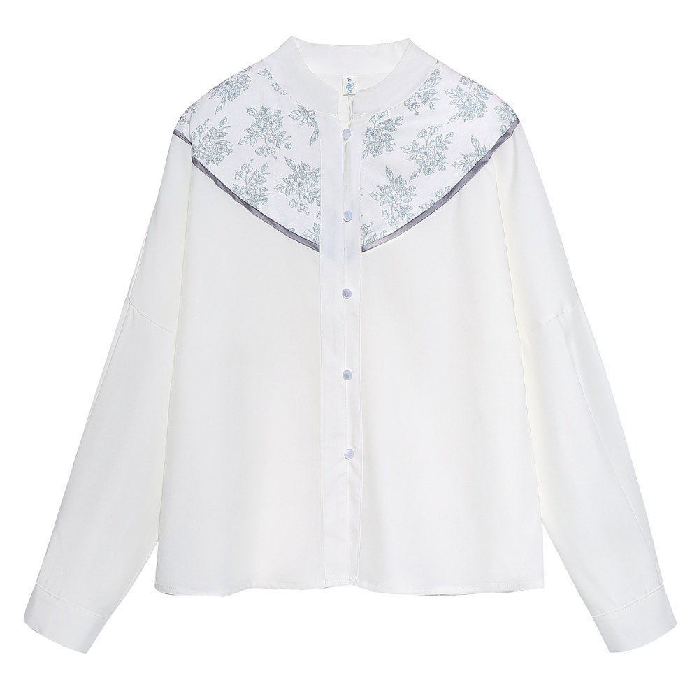 Aircraft sleeve chiffon Chinese style cstand collar tops