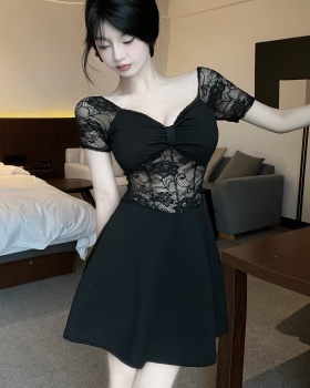 Sexy package hip short sleeve big skirt hollow dress