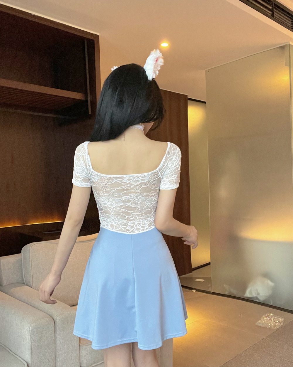 Sexy package hip short sleeve big skirt hollow dress