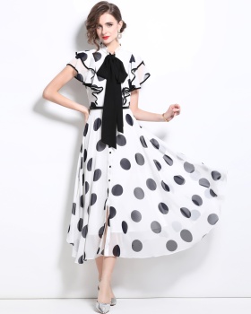 Banquet polka dot long dress chiffon France style formal dress