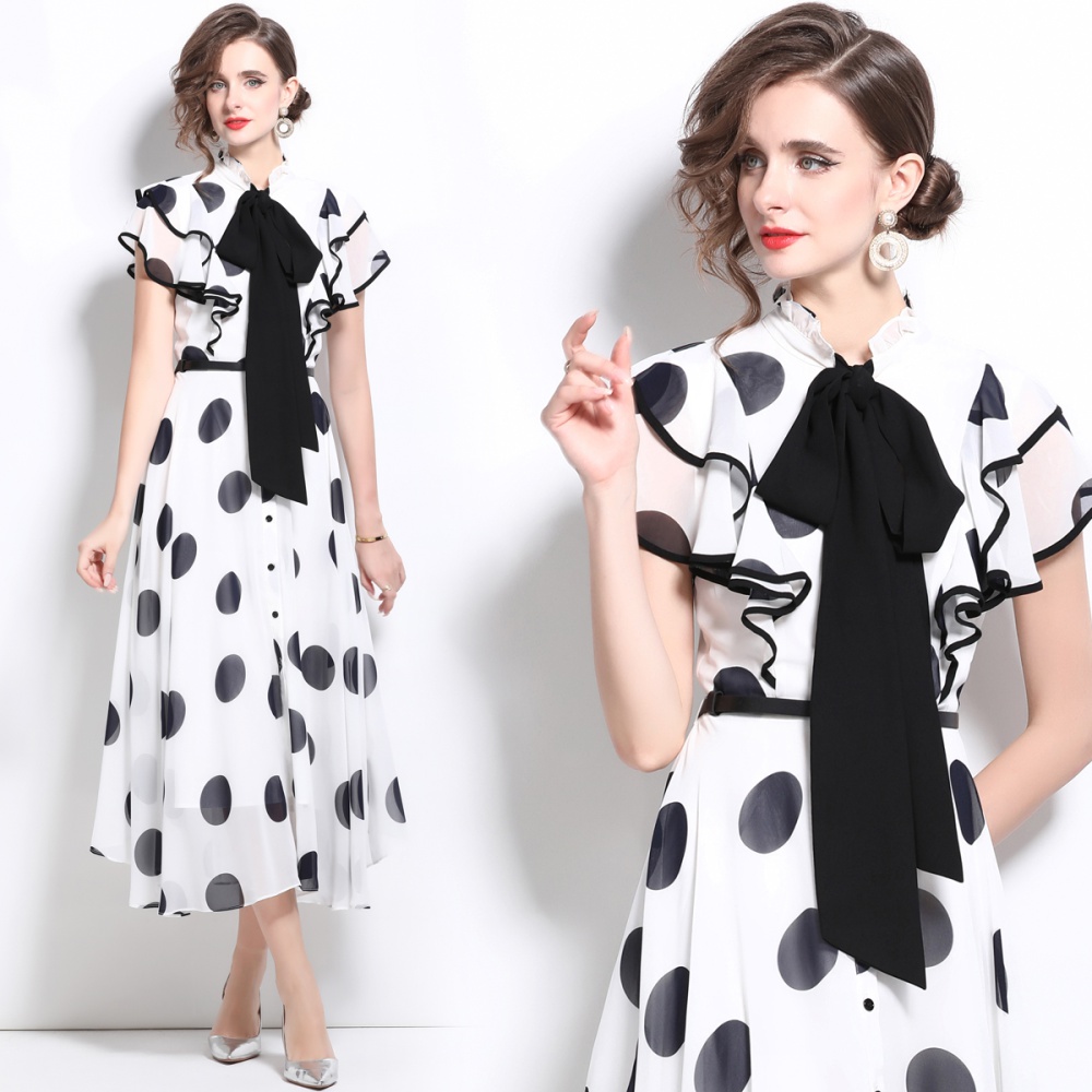 Banquet polka dot long dress chiffon France style formal dress