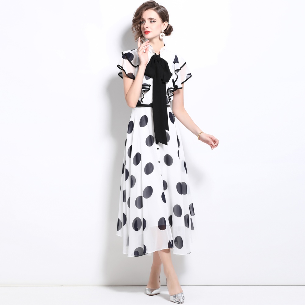 Banquet polka dot long dress chiffon France style formal dress