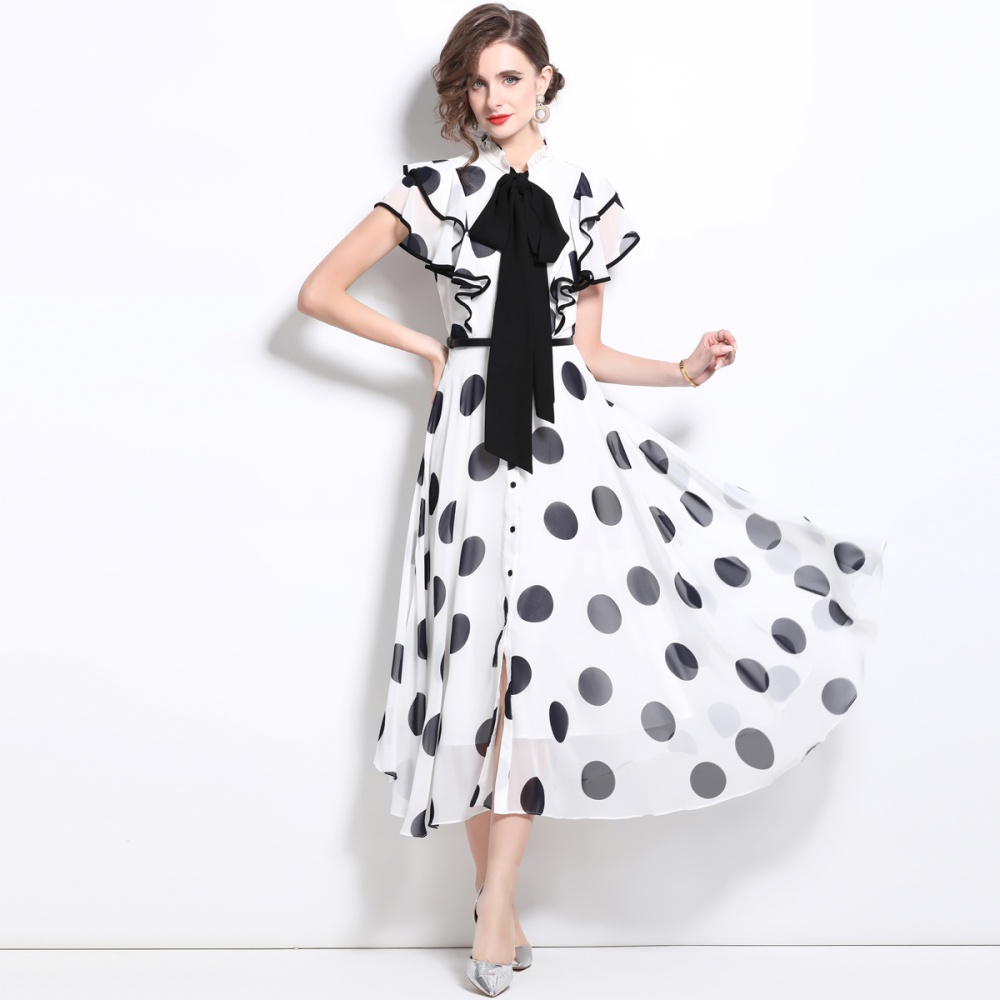 Banquet polka dot long dress chiffon France style formal dress