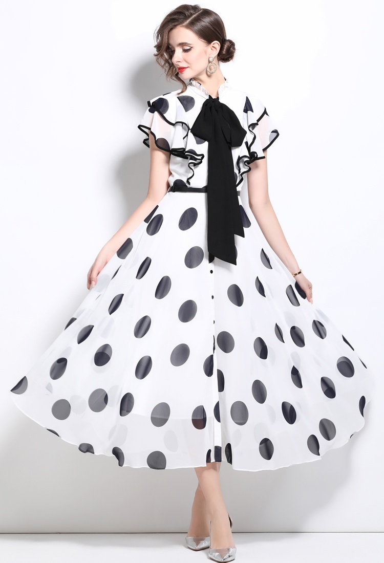 Banquet polka dot long dress chiffon France style formal dress