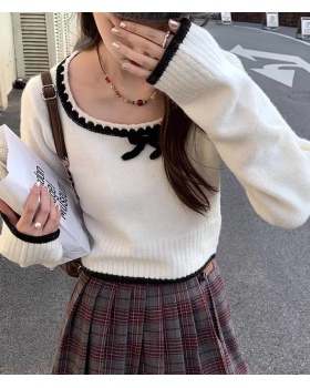 France style short bow temperament pullover sweater for women