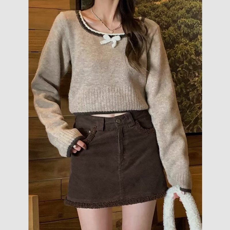 France style short bow temperament pullover sweater for women