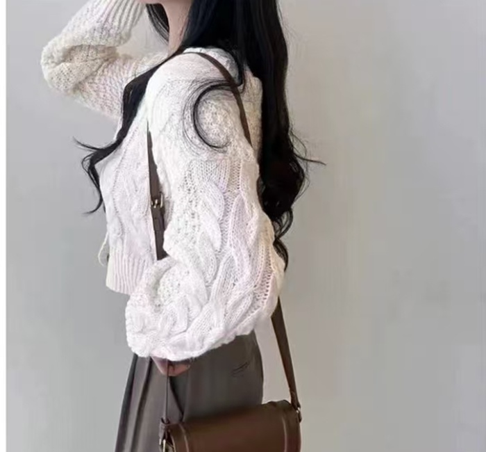 Korean style short cardigan twist pattern V-neck sweater