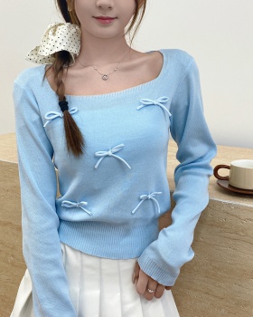 Long sleeve bow sweater loose unique tops for women