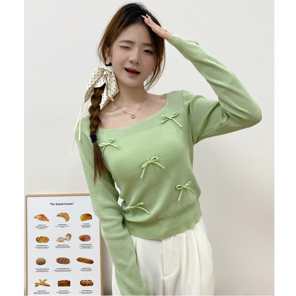 Long sleeve bow sweater loose unique tops for women