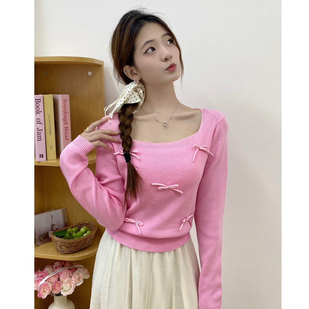 Long sleeve bow sweater loose unique tops for women