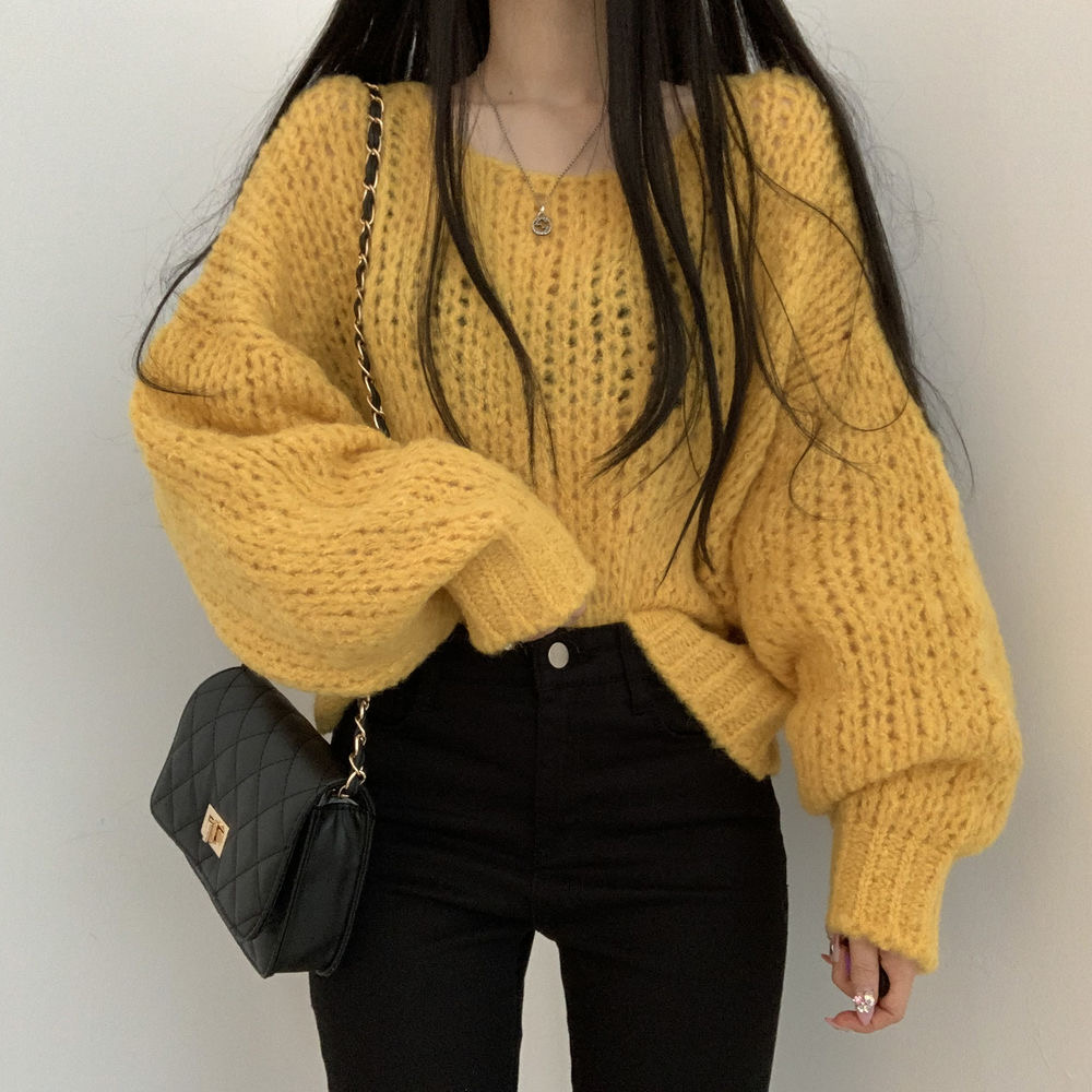 Candy colors Korean style autumn lantern sleeve sweater