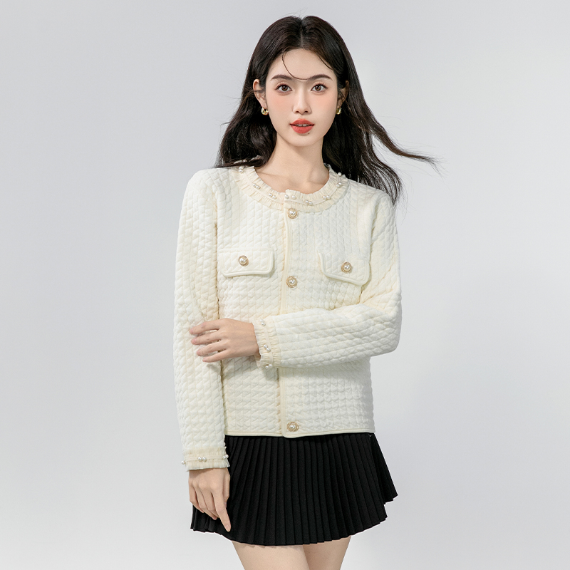 Short Korean style lace knitted beading cardigan