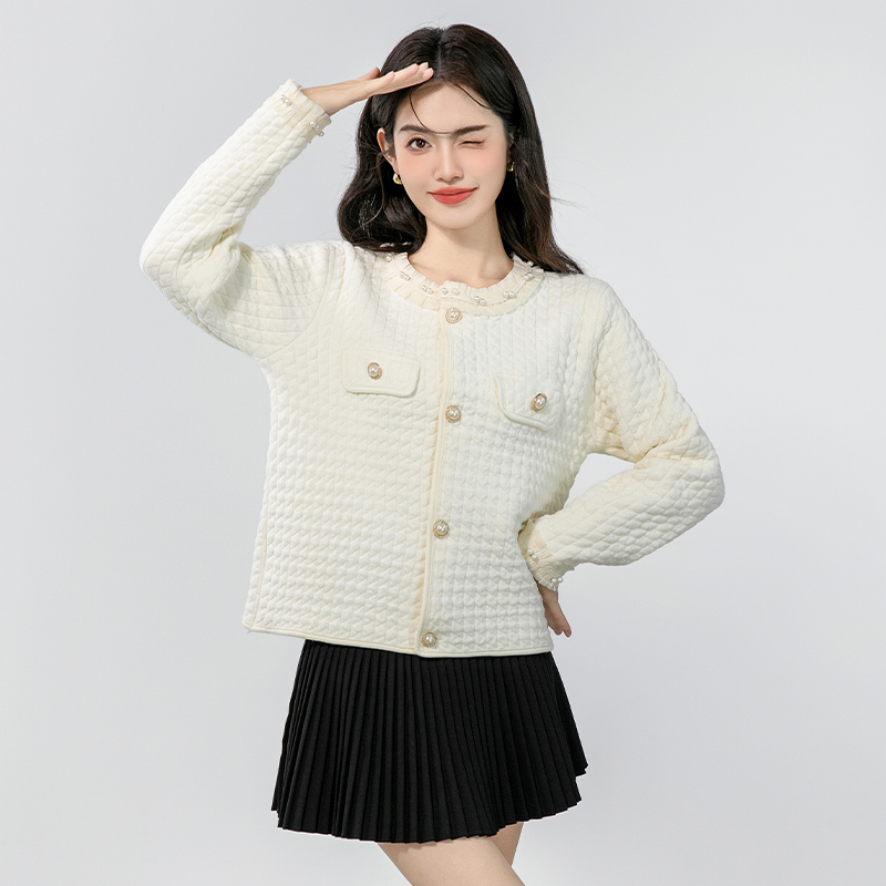 Short Korean style lace knitted beading cardigan