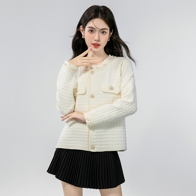 Short Korean style lace knitted beading cardigan