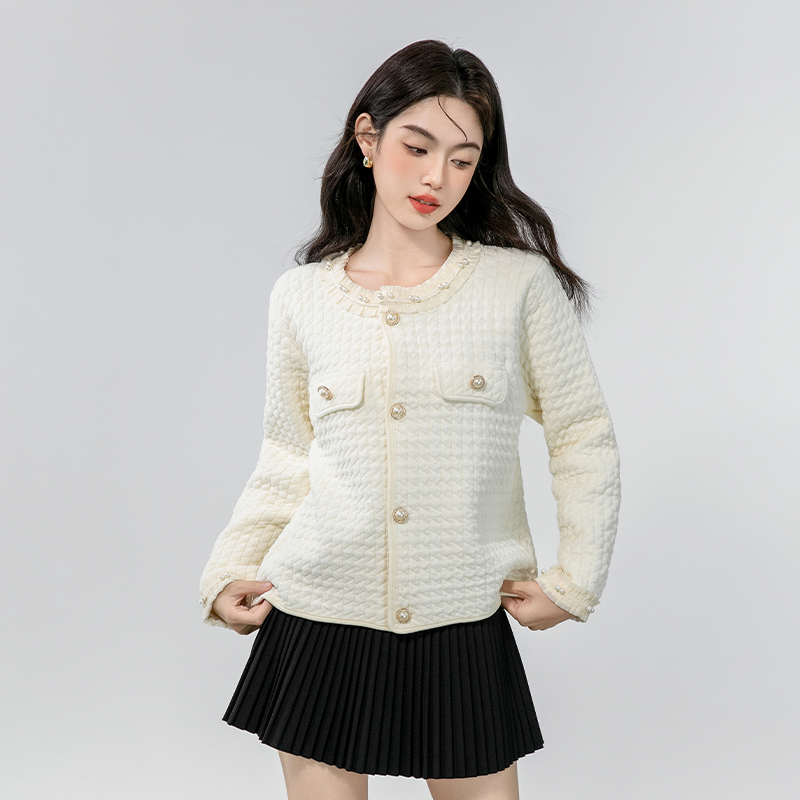 Short Korean style lace knitted beading cardigan