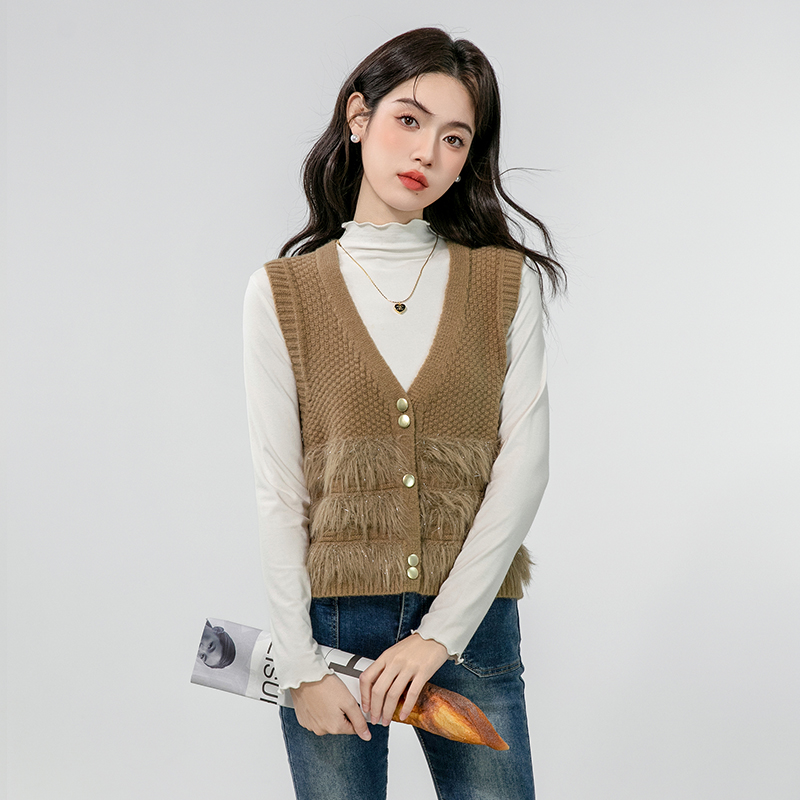 Sleeveless cardigan knitted waistcoat for women