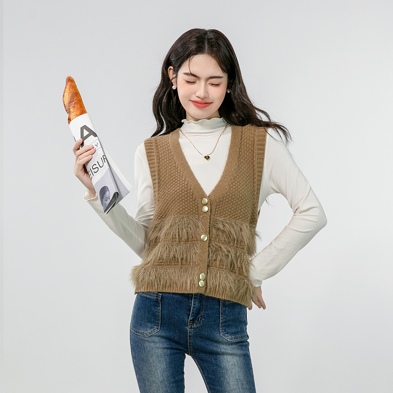 Sleeveless cardigan knitted waistcoat for women