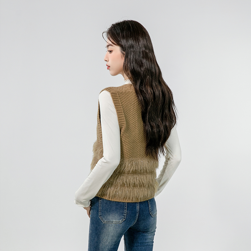 Sleeveless cardigan knitted waistcoat for women