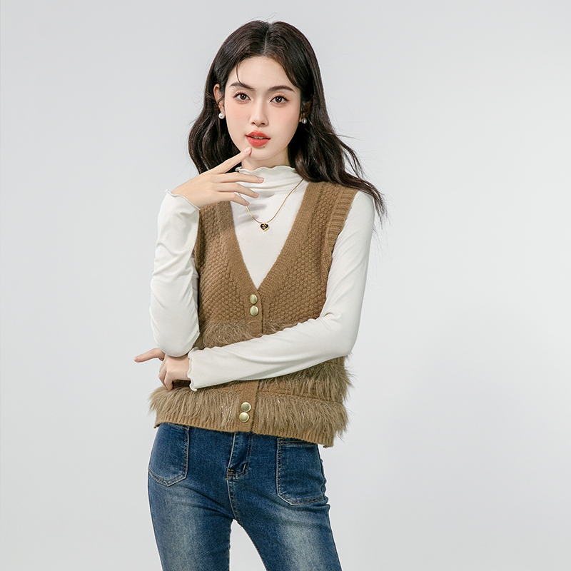 Sleeveless cardigan knitted waistcoat for women