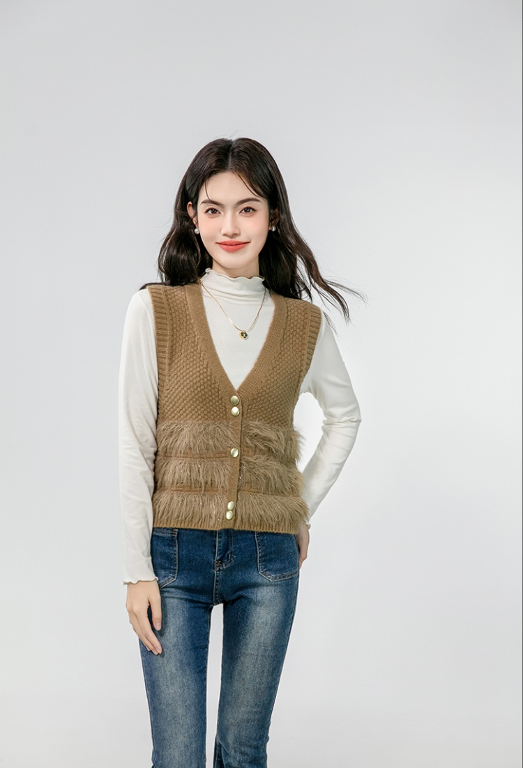 Sleeveless cardigan knitted waistcoat for women