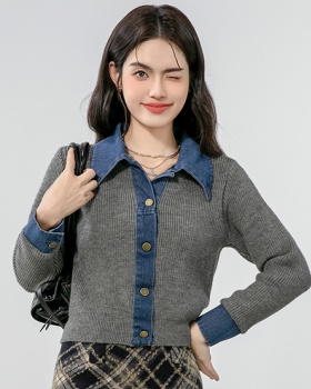 Retro knitted cardigan Pseudo-two loose coat for women