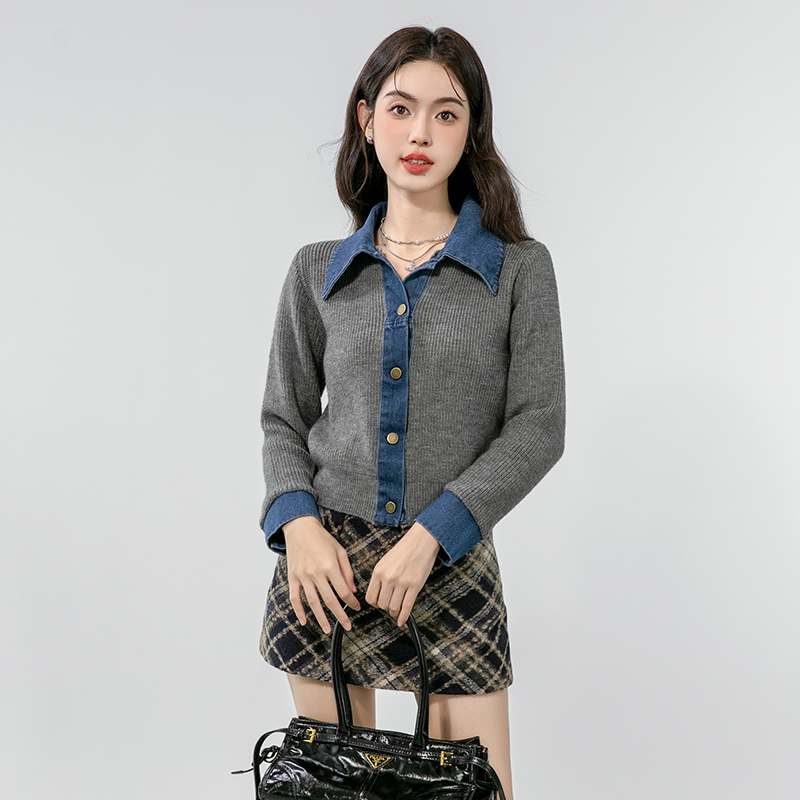 Retro knitted cardigan Pseudo-two loose coat for women