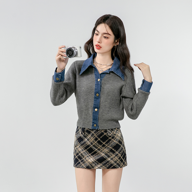 Retro knitted cardigan Pseudo-two loose coat for women