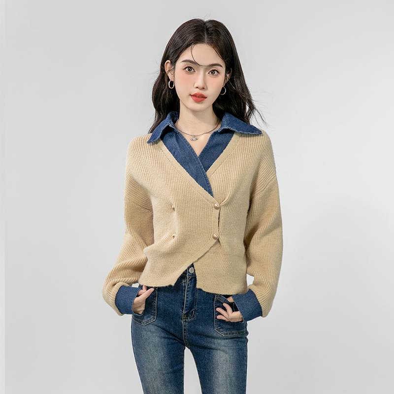 Long sleeve autumn coat lapel Korean style sweater