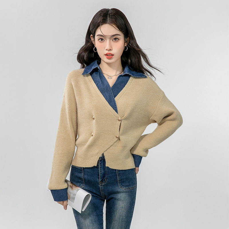 Long sleeve autumn coat lapel Korean style sweater