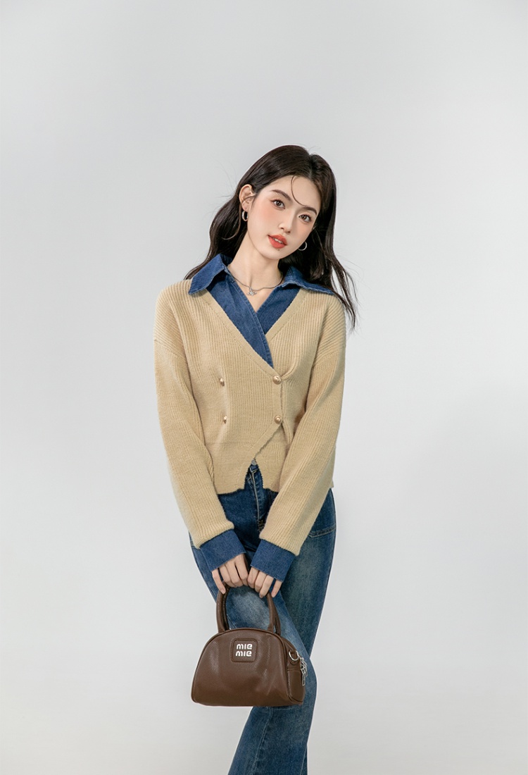 Long sleeve autumn coat lapel Korean style sweater