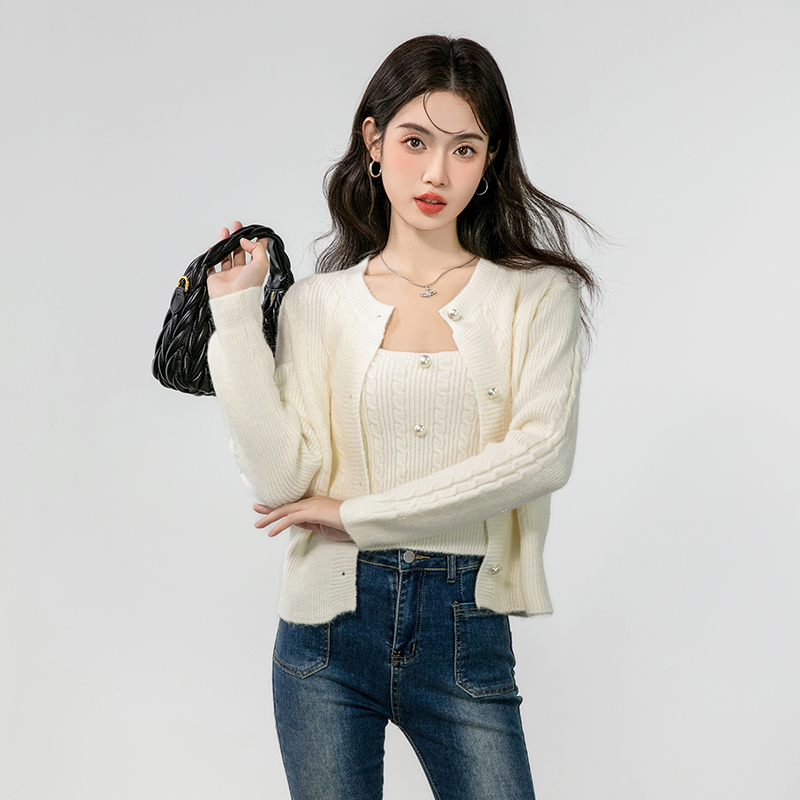 Spring and autumn knitted vest tender cardigan 2pcs set for women