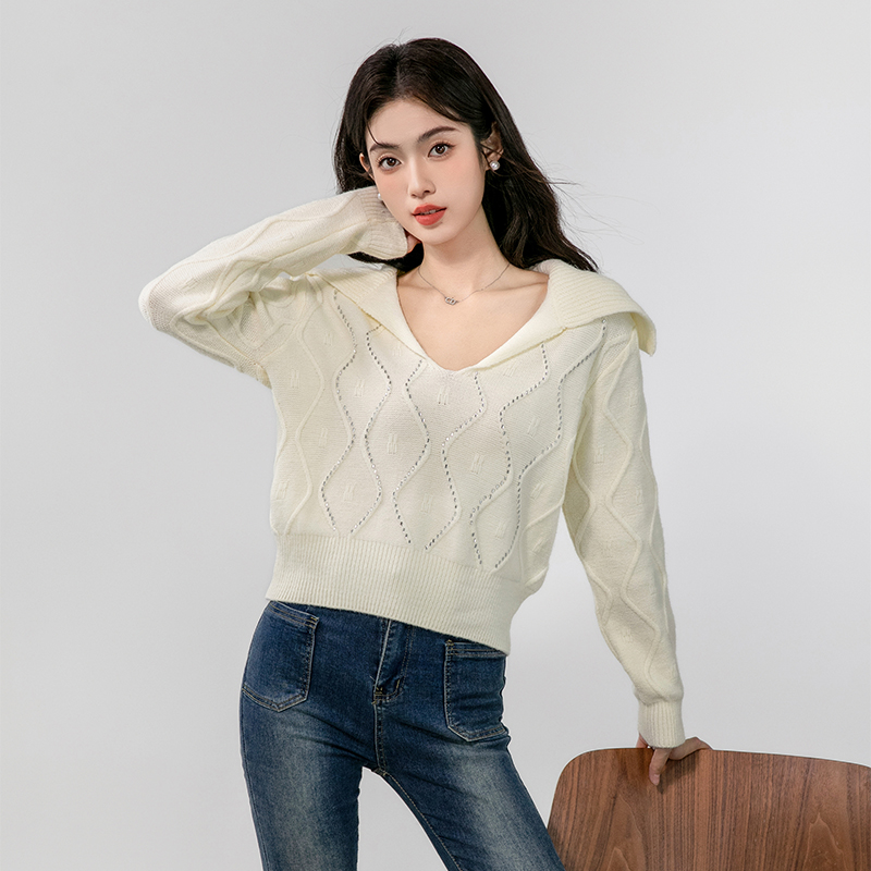 Large lapel lazy niche loose slim autumn sweater