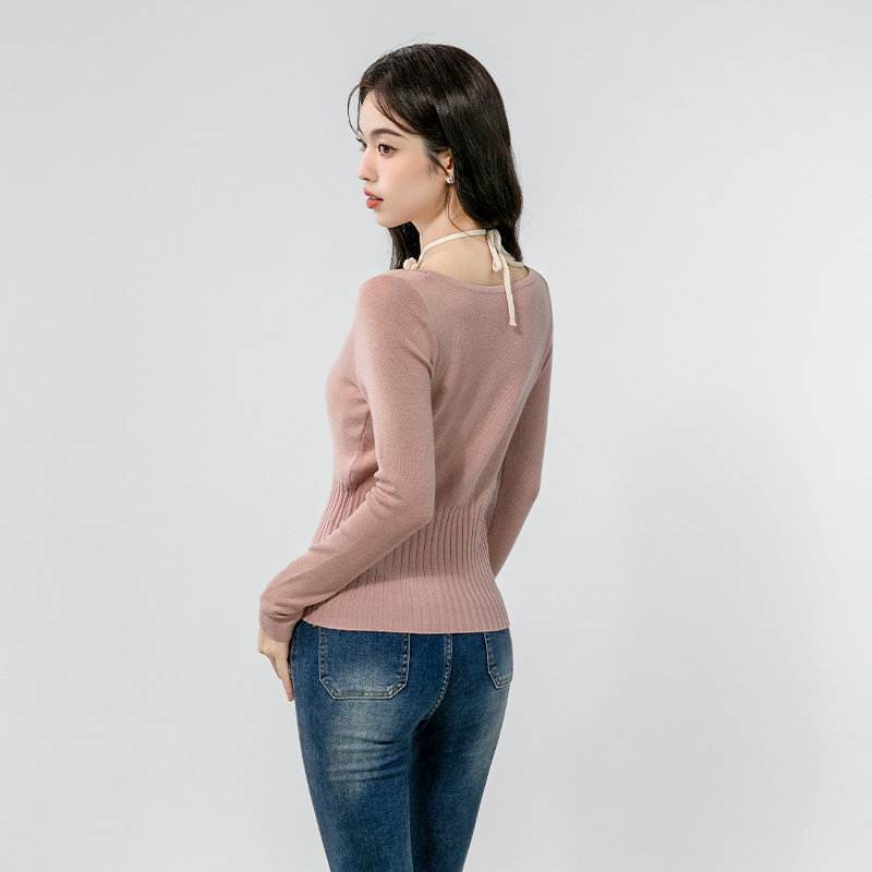 Pseudo-two V-neck sweater thin enticement tops for women