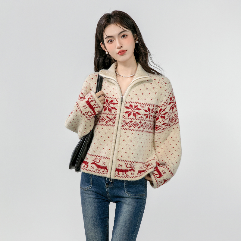 High collar sweater cardigan for women