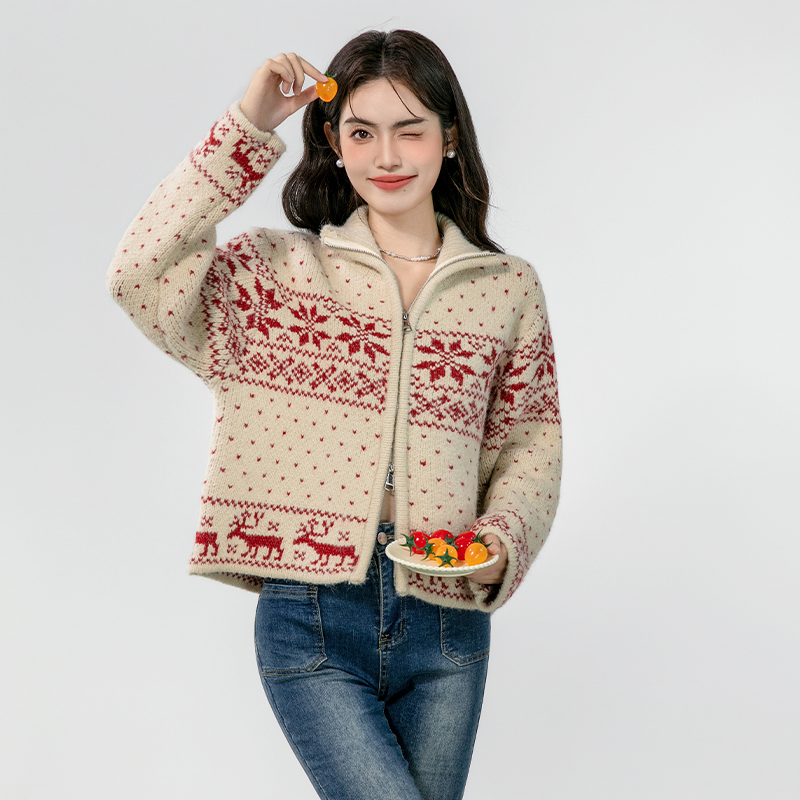 High collar sweater cardigan for women