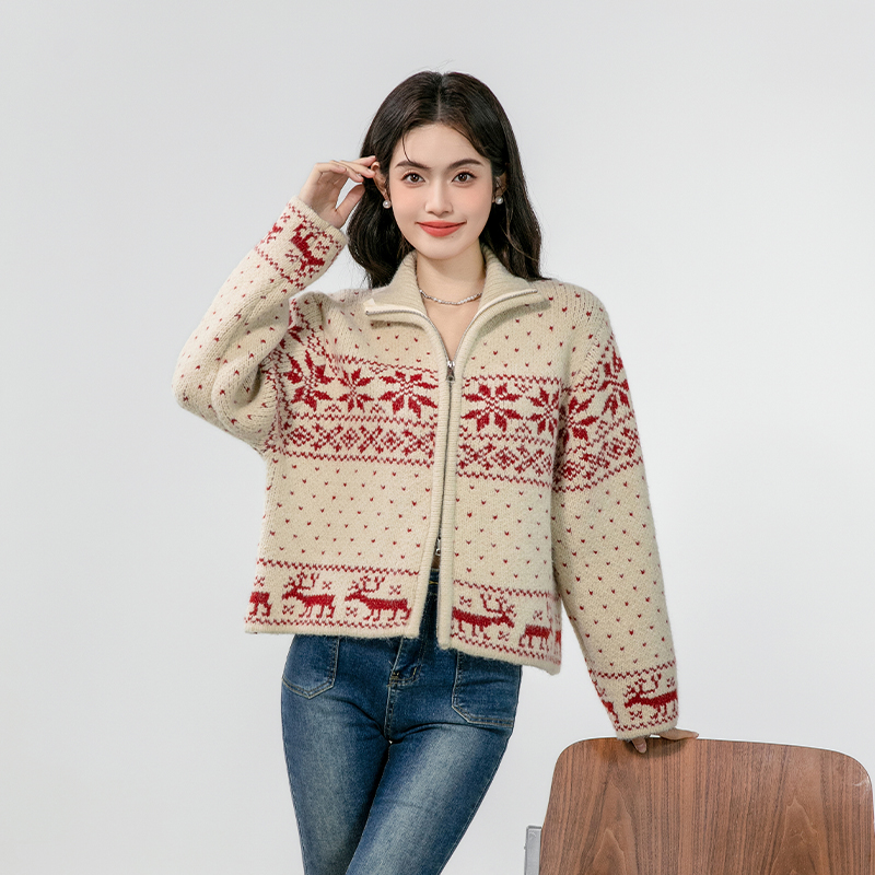 High collar sweater cardigan for women