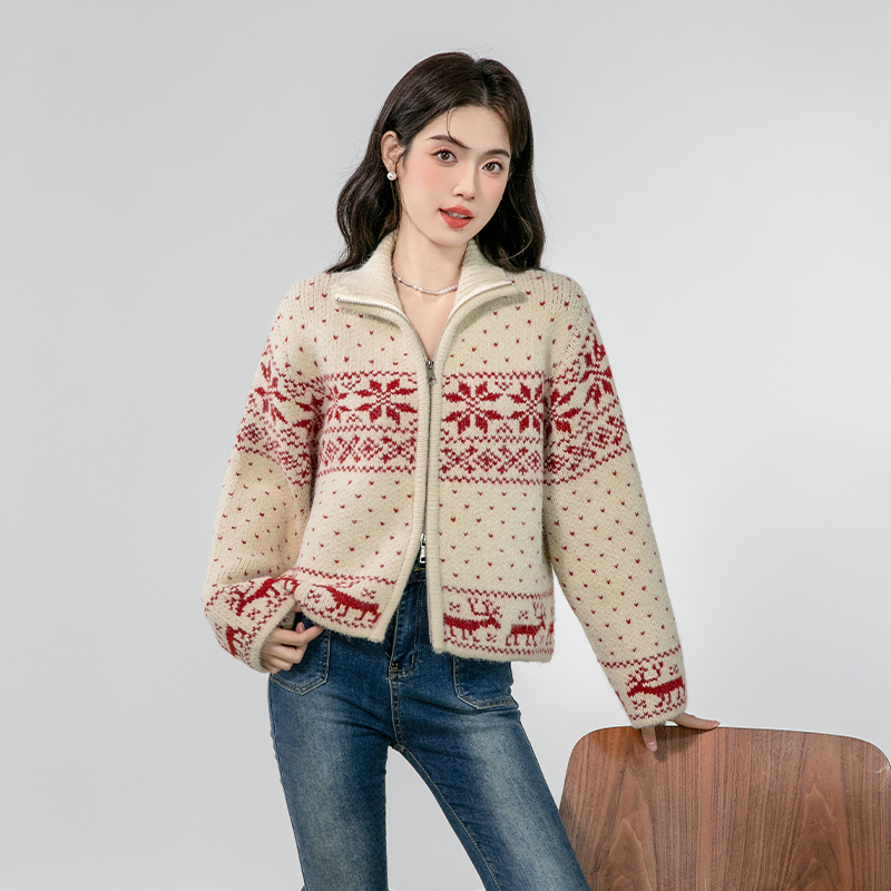 High collar sweater cardigan for women