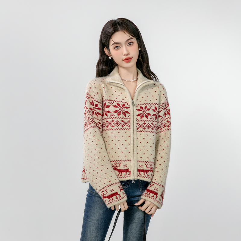 High collar sweater cardigan for women