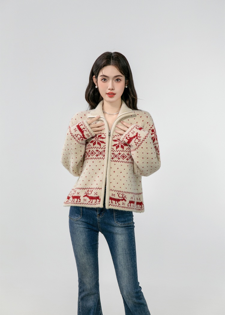 High collar sweater cardigan for women