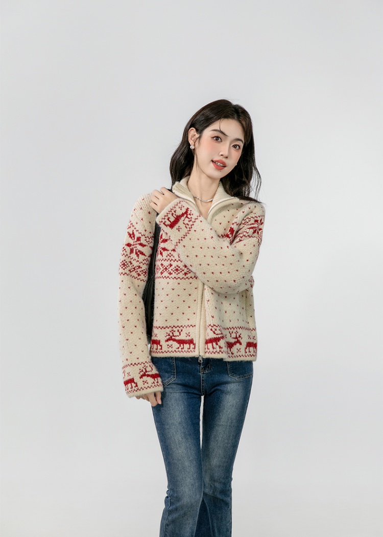 High collar sweater cardigan for women