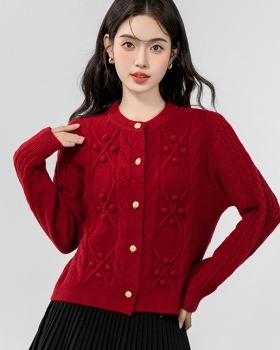 Hook flower embroidery cardigan knitted sweater for women