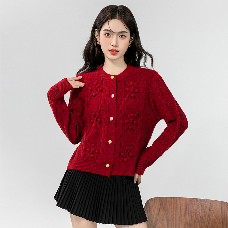 Hook flower embroidery cardigan knitted sweater for women