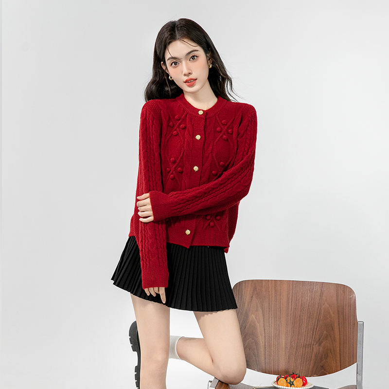 Hook flower embroidery cardigan knitted sweater for women