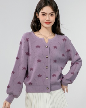 Short France style sweater long sleeve purple cardigan